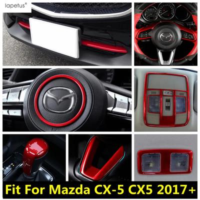 Front Bottom Grille Strip / Steering Wheel / Gear Shift Head / Read Light Cover Red Accessories For Mazda CX-5 CX5 2017 - 2024