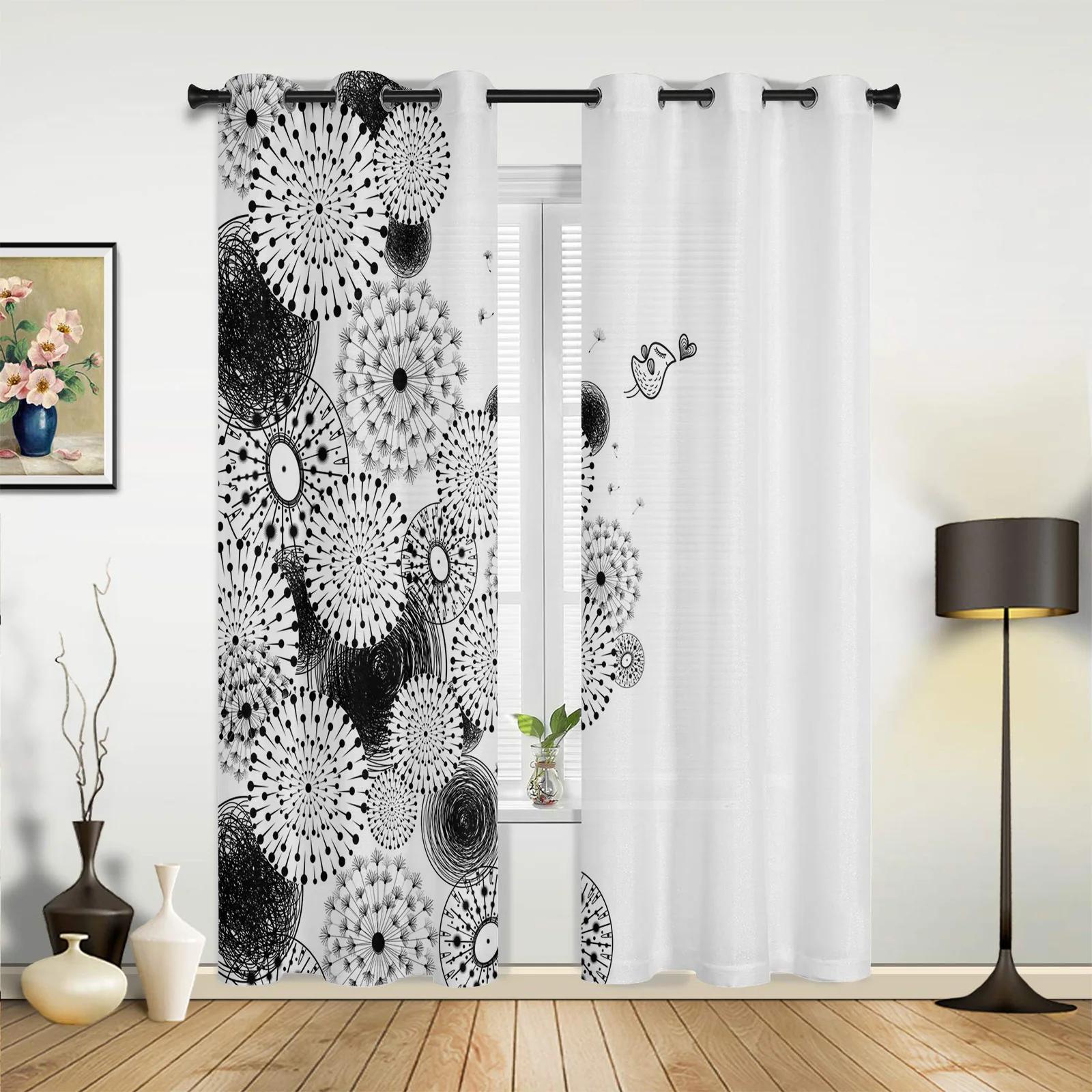 

Акварельная живопись цветка одуванчика Оконные занавески Домашний декор Гостиная Детская Cortinas Кухня Спальня Занавеска Полиэстер Идеально Для Отличного W100*H130(CM)-Hooks&2PCS