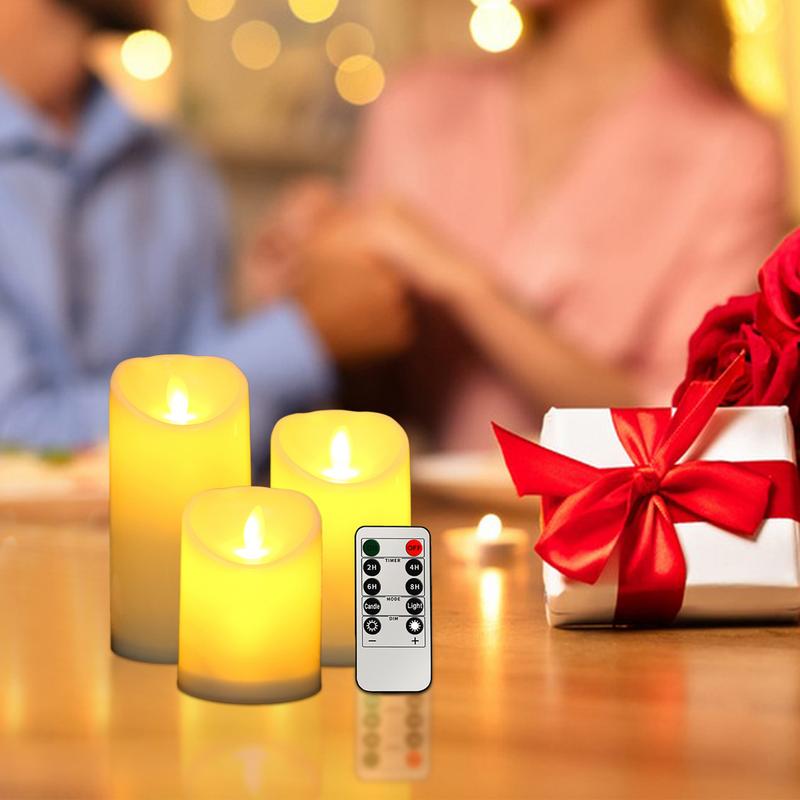 Flickering Flameless Candles 3X Battery Operated Flickering Led Candles Flameless Wax Pillar Candles Light Waterproof Pillar Led