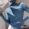 Maglione a collo alto a costine con maniche a dita Primavera Autunno Base Lavorata a Maglia Tutto-Abbinabile Top da Donna