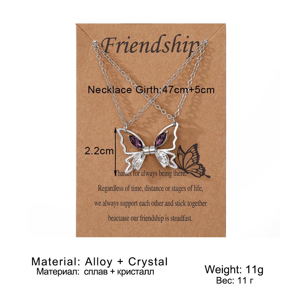 Euro-American Hot-Selling Diamond Butterfly Alloy Unisex Necklace Instagram Magnetic Best Friends Niche Pendant