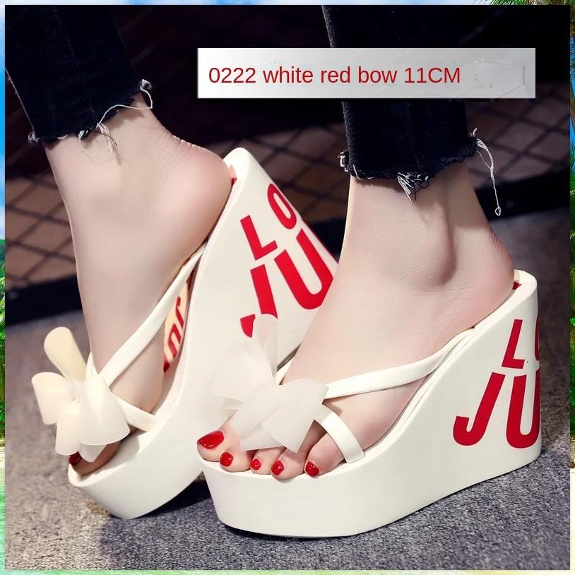 Fashion Summer Beautiful Ladies Super High-Heeled Platform Flip-Flops11cm Beach Shoes Wedding Slippers Women Luxury Heels Slippers