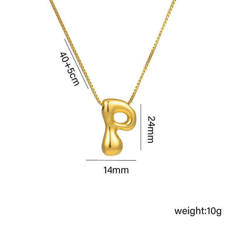 18k Gold Plated Titanium Steel Smooth Balloon Bubble Alphabet Pendant Necklace