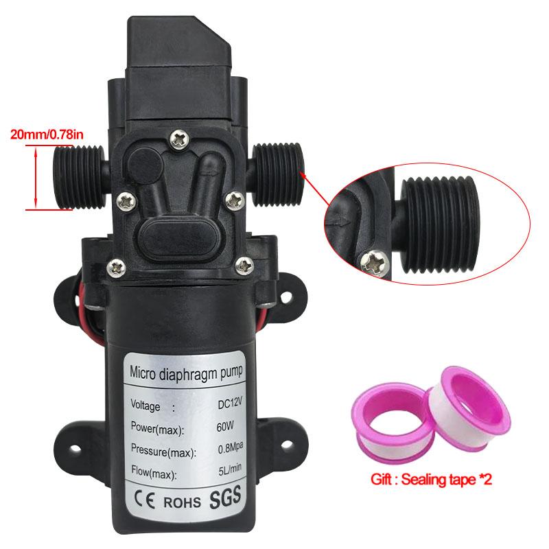 High Pressure Diaphragm Pump Mini Electric Self-priming Pump Water Washing Machine Pesticide Spraying,DC12V 120PSI 60W 5L/Min