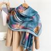 New Chinese Style Oil Painting Flower Scarf Long Silk Scarf For Travel Sun Protection