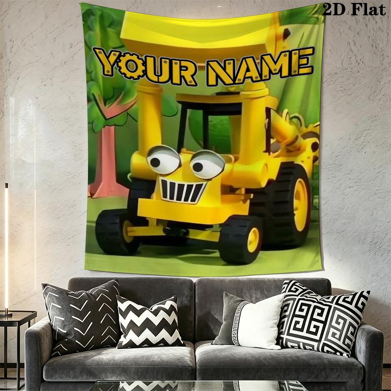 Custom Name Bob the Builder Wall Tapestry Aesthetic Wall Hanging Printed Fabric Blanket Decorative Tapestries for Bedroom Living Room Home Decor