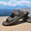Summer 2026 Men's Large Leather Outdoor Beach Slippers, Size 48