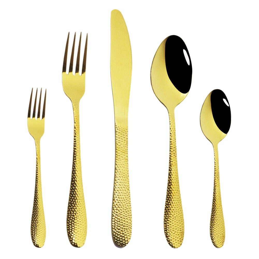 

5 шт., набор столовых приборов для шампанского, набор столовой посуды из нержавеющей стали, сервисный нож, чайная вилка, ложка, столовое серебро, кухонные столовые приборы, набор посуды золотой