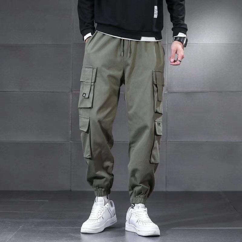 Multi-pocket Overalls Men's Japanese Large Size Loose Feet Spring and Autumn Outdoor Work Casual Pants Thin Pants Plus Velvet Pants