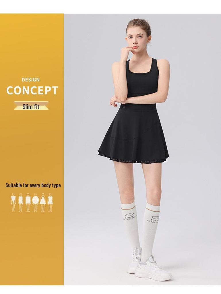 High-Waist Lace Tennis Dress with Chest Pads & Tummy Control