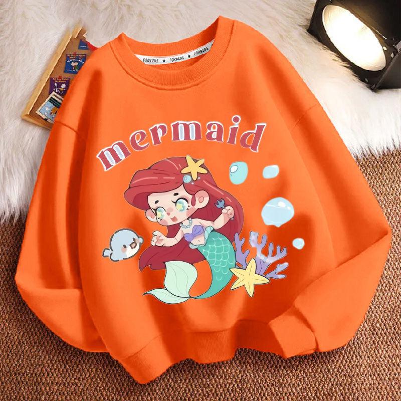 Niedlicher Meerjungfrau Rundhals-Hoodie für Kinder, modisches langärmeliges Freizeit-Oberteil für Jungen und Mädchen für Frühling und Herbst