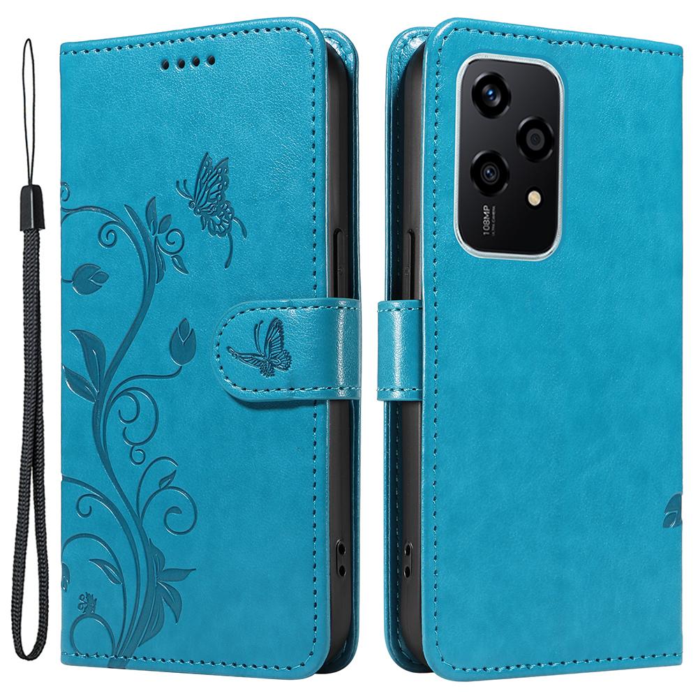 For Honor 200 Lite PU Leather Cases Flower Pattern Wallet Stand Phone Cover with Strap
