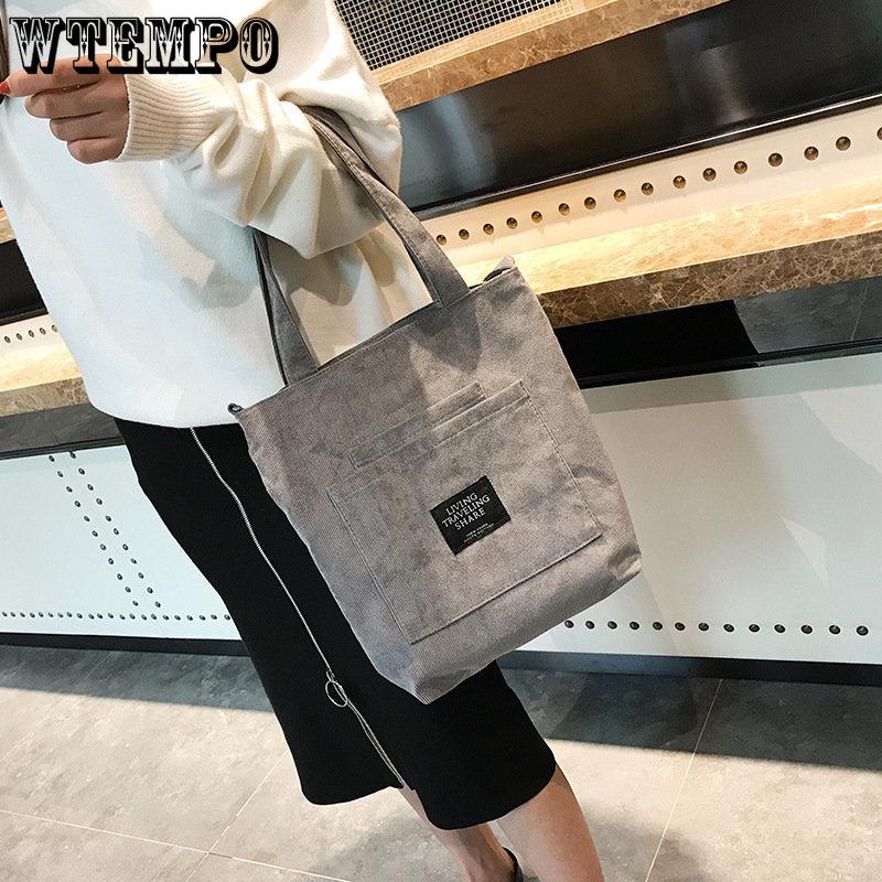 WTEMPO Women's Canvas Single Shoulder Bags Corduroy Large Capacity Crossbody Bag Female Casual Plaid Solid Color Handbags
