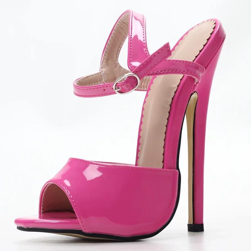 18cm/7" Stiletto Fetish High Heeled Sandals,Stage Show Cosplay Shoes for Summer,Peep Toe,Sexy Ankle Strap,Red,Plus Size 36-46