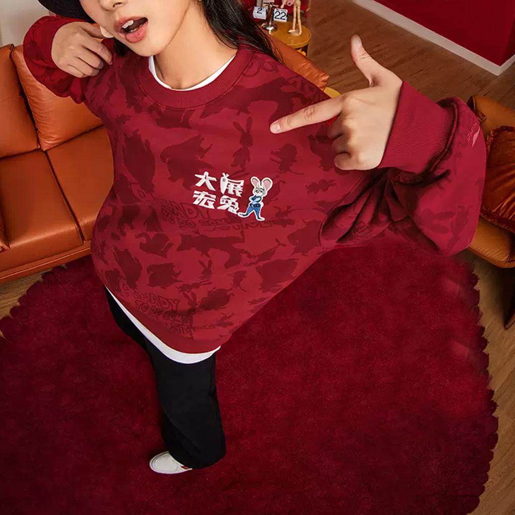 Li-Ning X Disney Zootopia Logo Embroidered Sweatshirt Unisex Tops Agate-Red AWDT537-1