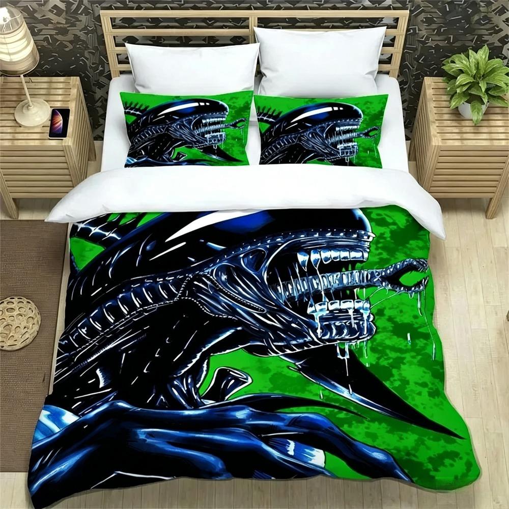 Set Biancheria da Letto Alieno Stampa 3D, Copripiumino Piumone Set Letto Coperta Trapuntata Federa, Taglia King Queen Twin Bambini Ragazze Adulti
