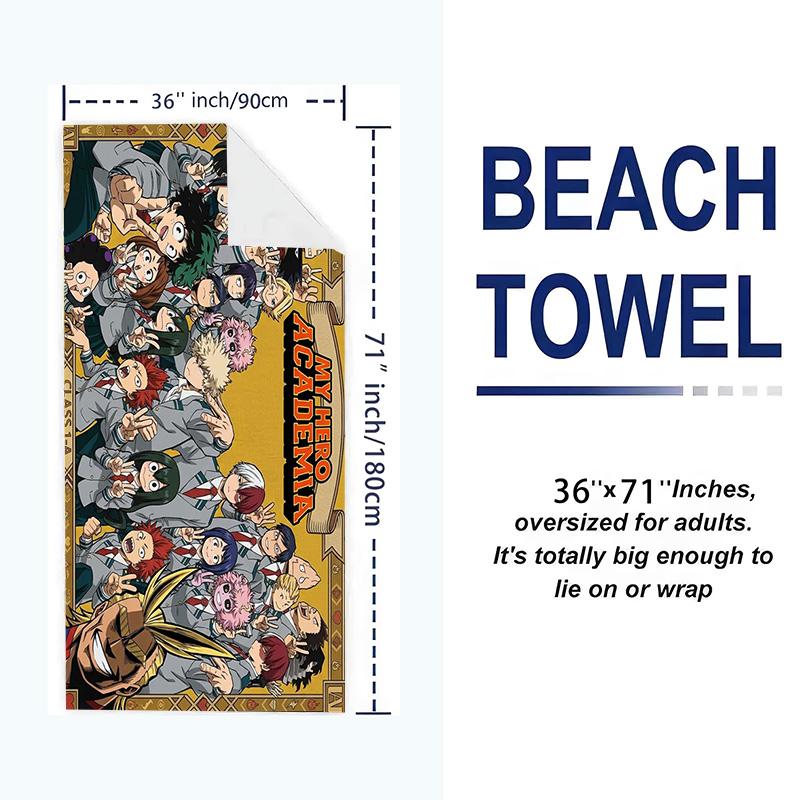 Anime Hero Academia Print Beach Towel, Large Soft Quick Dry Towel for Beach Camping Swimming