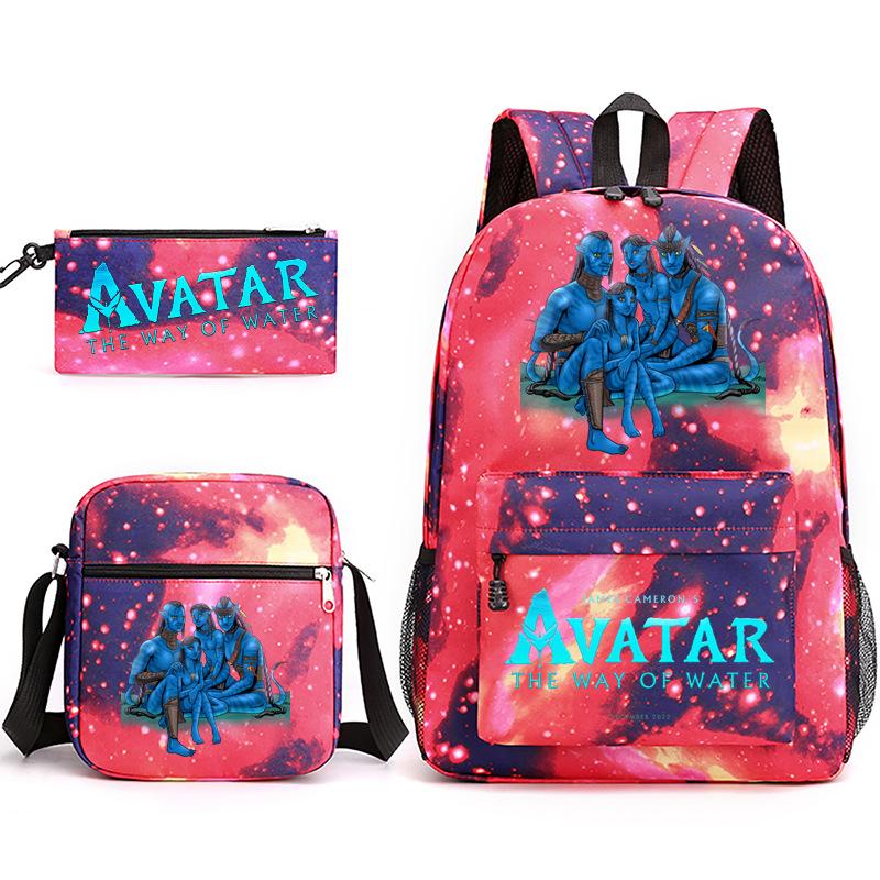 Large Capacity Schoolbag with Shoulder Strap; Student Three-piece Pencil Case Set