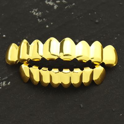 Yeni 18K Bakır Altın Kaplama HipHop Diş Üst ve Alt Grillz Diş Seti Sabit Wax ile