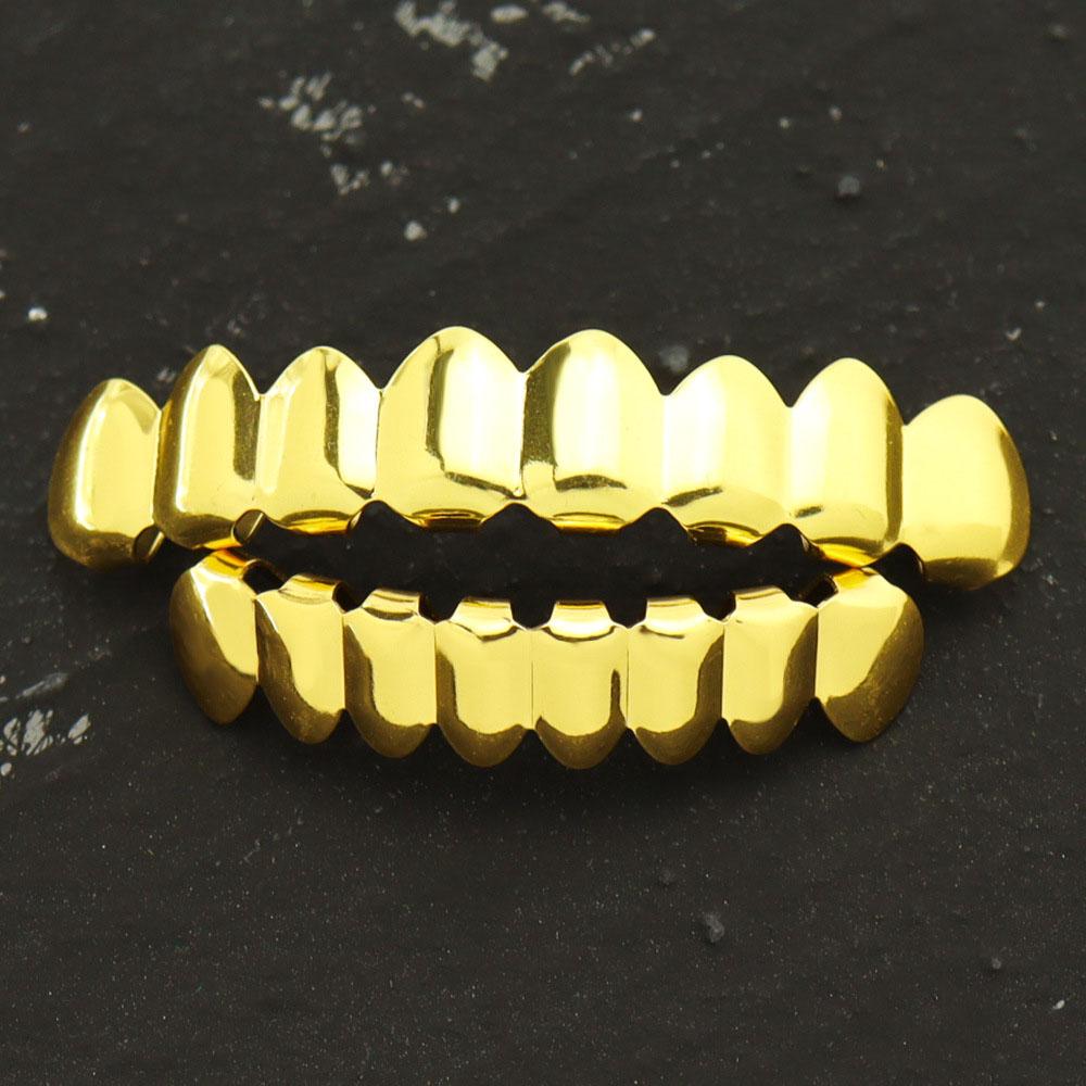 18K Copper Gold Plated HipHop Teeth Top&Bottom Grillz Teeth Set