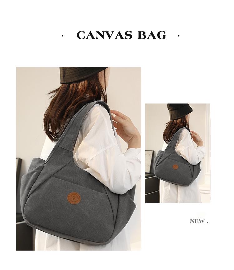 2025 Women's One-Shoulder Bag: Trendy, Versatile Canvas Handbag with Large Capacity, Simple Korean Style, Solid Color.