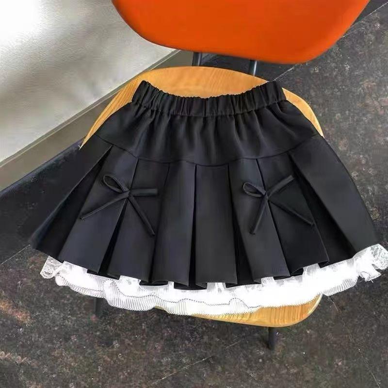 Girls' Korean Style Bow Tie Girls' Half Skirt Lace Lace Lace Pleated Suit Half Skirt