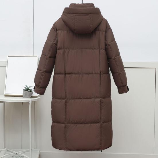 Long Puffer Jacket for Women Winter Warm Hooded Coat with Zip Thickened Long Sleeve Down Coat with Pockets