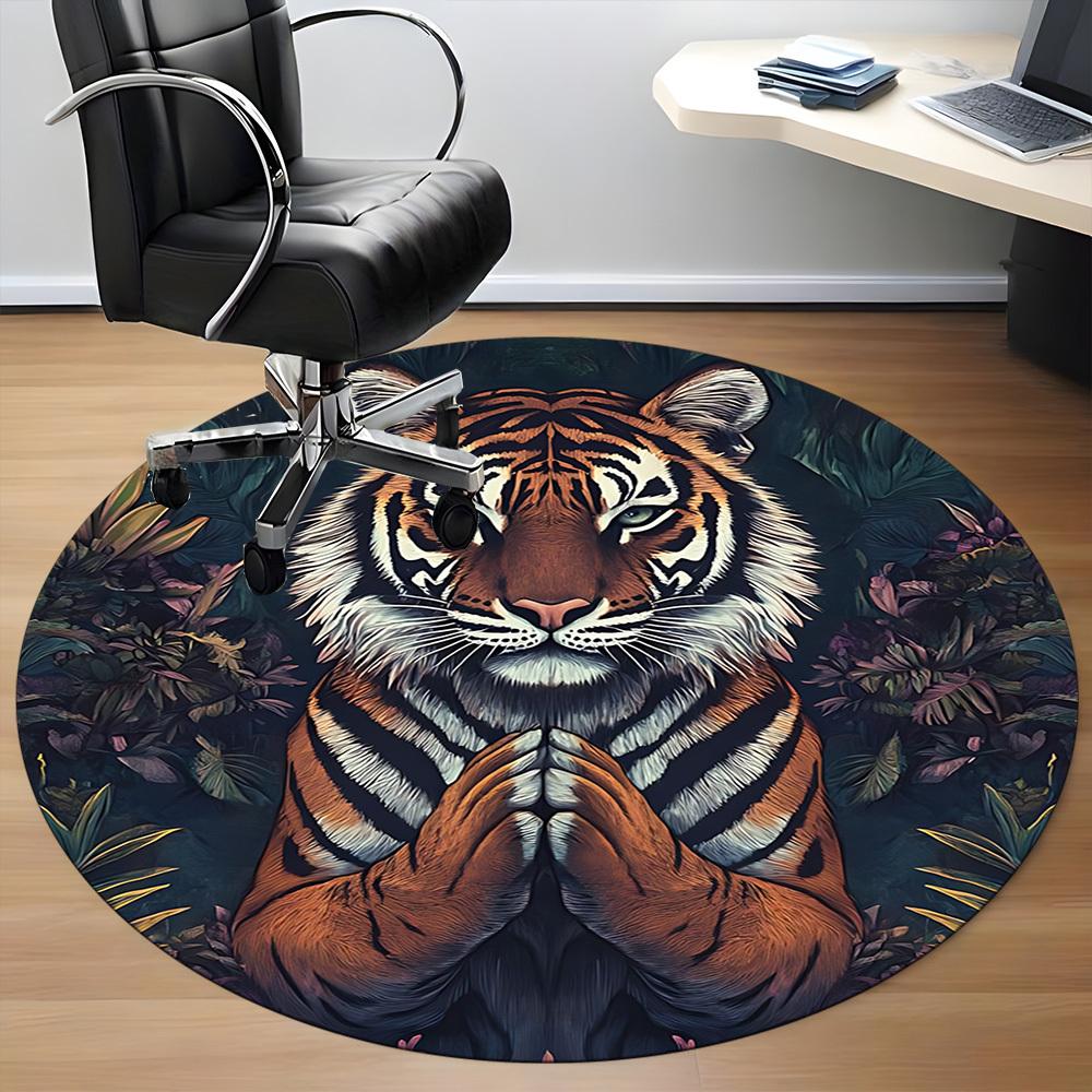 1pc Tiger Print Carpet, Round Non Slip Durable Large Size Office Carpet, Suitable for Office