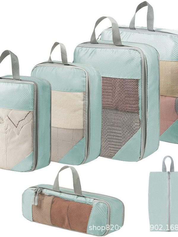 Compression Travel Storage Set: 9-Piece Washable Organizer for Cosmetics, Clothes, Shoes, and Luggage.