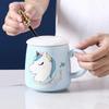 Einhorn Tasse mit Deckel Löffel Super Süß Niedlich Cartoon Keramiktasse Große Kapazität Haushalt Kreative Wassertasse