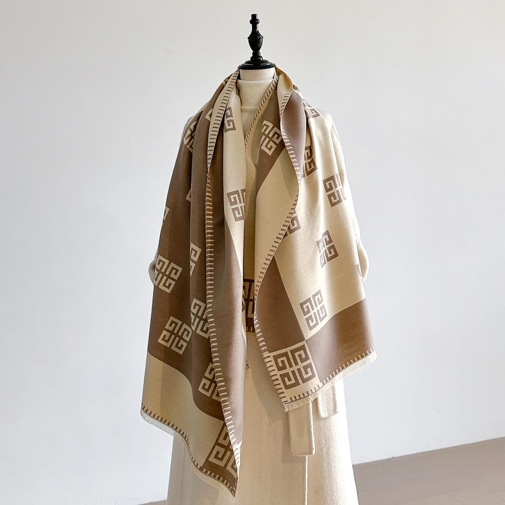  Latest Design Winter Two-Sided Jacquard Cashmere Scarves High Quality Women Thicken Wrap Shawl Ladies Wool Pashmina Scarf