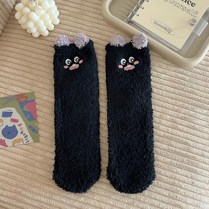 

Female Autumn and Winter Add Velvet and Thick Home Sleep Warm Moon Floor Tube Socks 1 pair