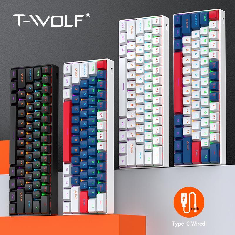 T-WOLF T60 61-Key Hot-Swappable Mechanical Gaming Keyboard with Mixed-Light and Two-Tone Blue Switch (Russian)