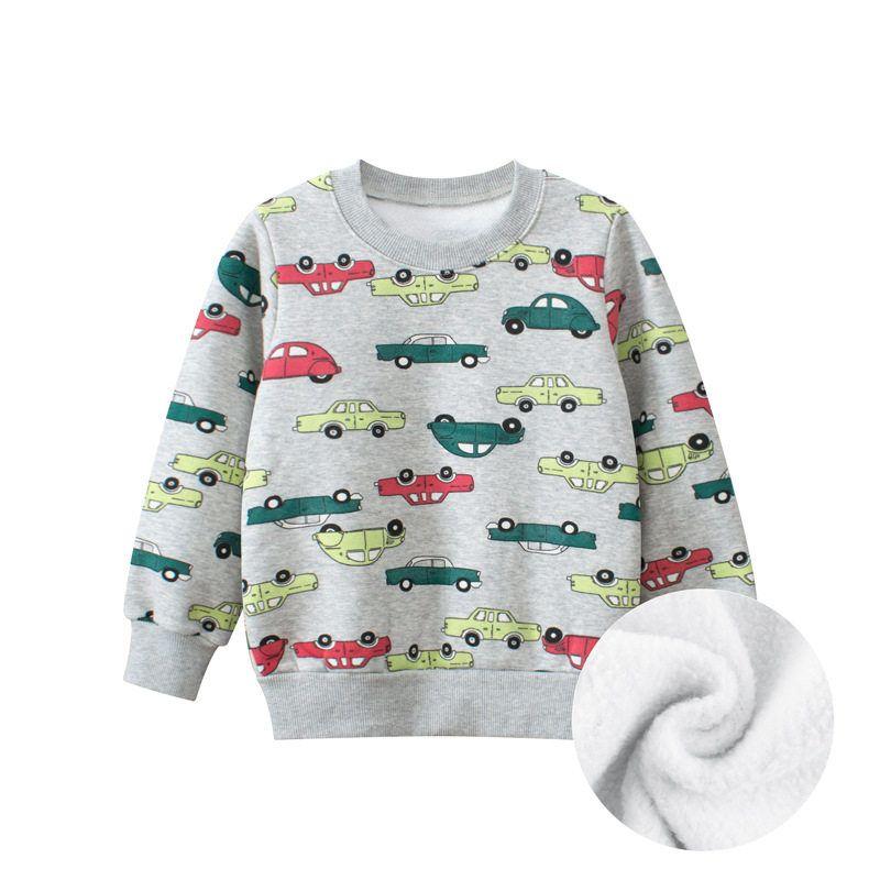 27Kids Детская одежда Весна и Осень Мальчики Флисовая кофта с капюшоном Детская толстовка с мультяшной машинкой Детская флисовая одежда 2991 Heather Grey Cart 90