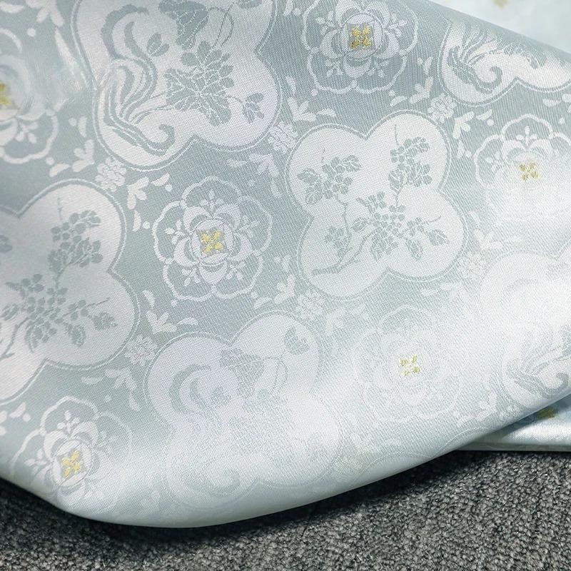 100x150cm High End Jacquard Fabric Small Golden Osmanthus Lotus Flower Brocade Fabric for Cheongsam Horse Face Skirt DIY Sewing