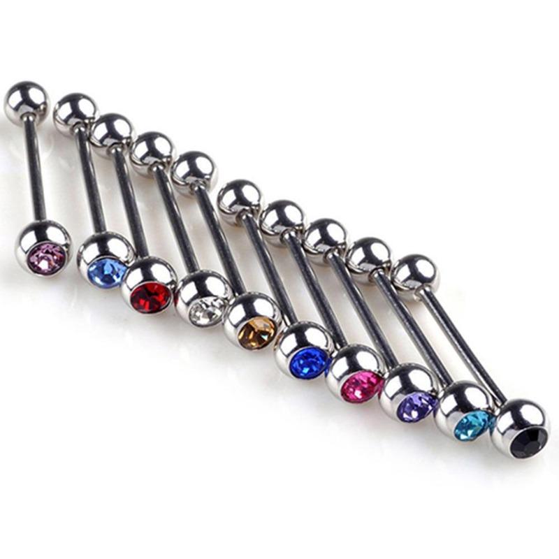 10Pcs Mixed Color Tongue Rings Assorted Surgical Steel Piercing Barbells Bars