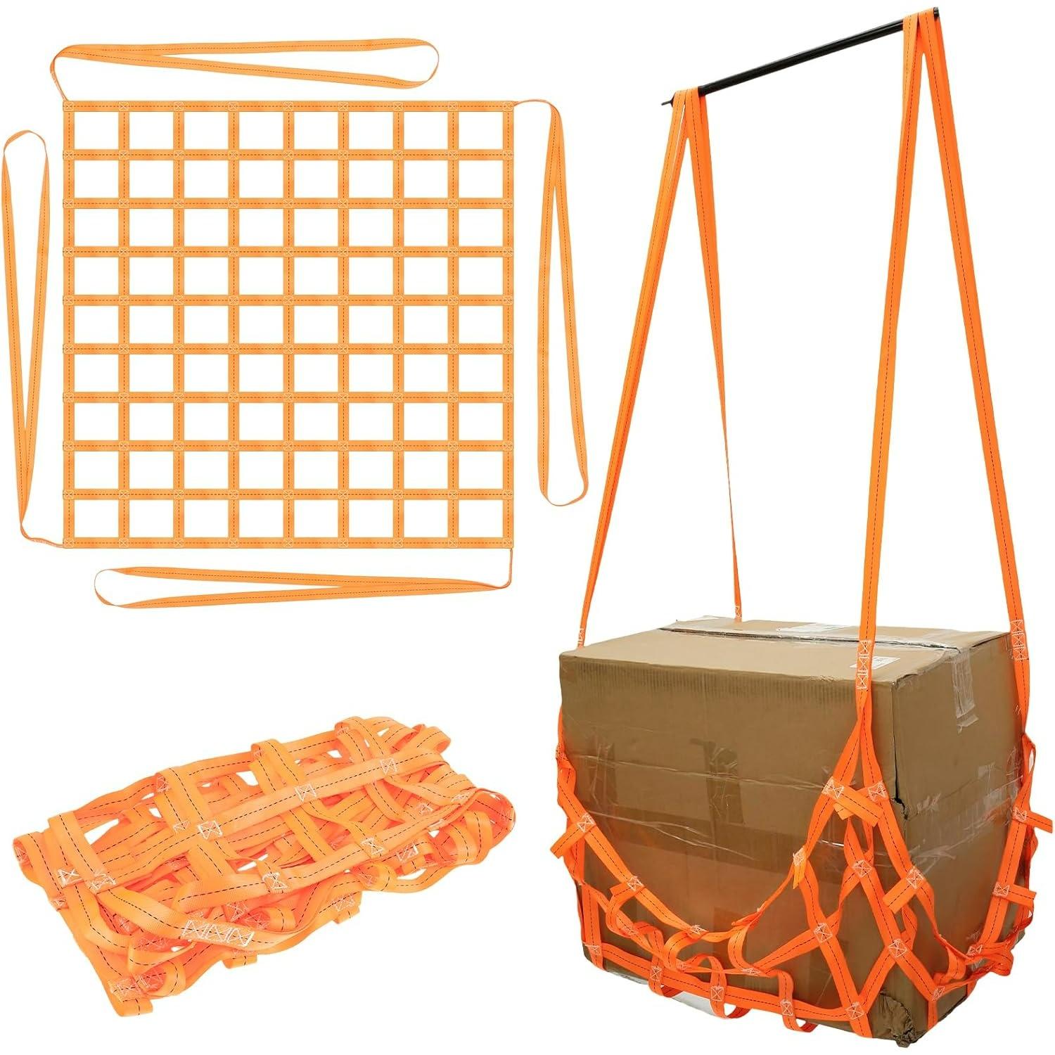 

Hook Strap Cargo Loading Nets, Orange, Polyester & Nylon, 1m x 1m, 661lbs, Truck Compatible D1