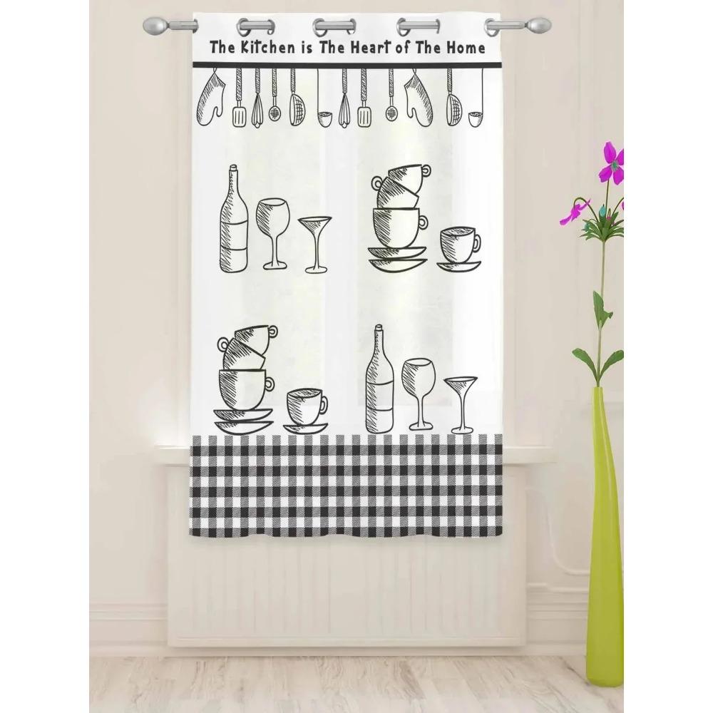 Cortina 3D din șifon cu 2 panouri Cortina transparentă de bucătărie Ustensile de bucătărie Chef Print Voile Cortine din tul pentru bucătărie Sufragerie Cort fereastră