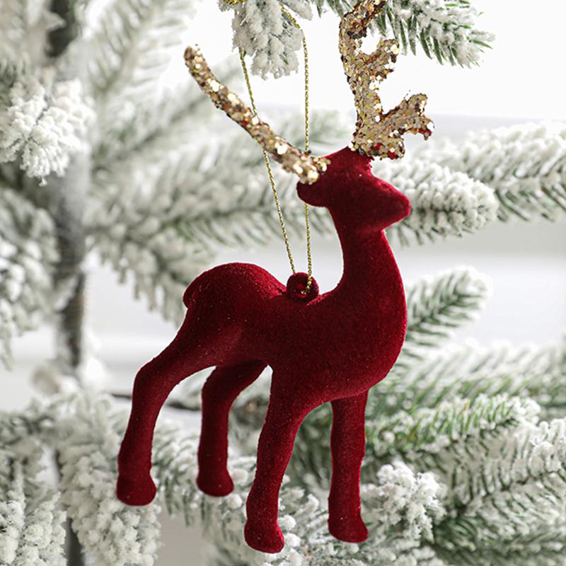 1PC Flocked Reindeer Tree Decoration Glitter Reindeer Scandinavian Christmas Ornament Holiday Decor 10x14cm