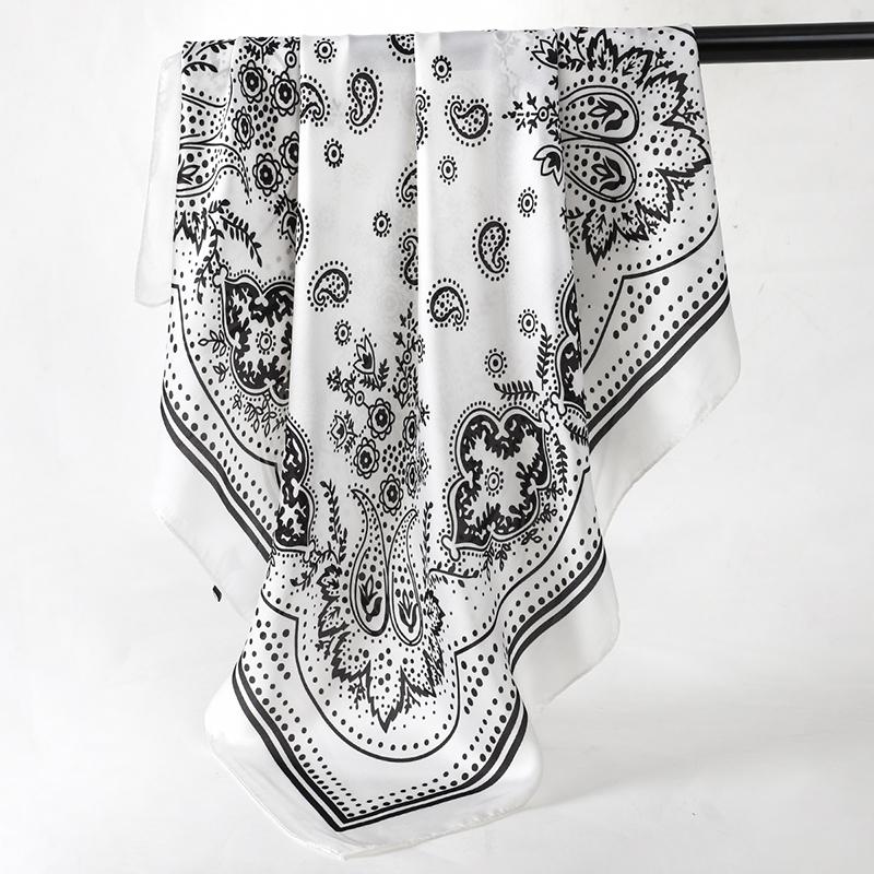 70cm Bandana Head Scarf For Women Fashion Paisley Print Handkerchief Silk Satin Hijab Scarfs Female Square Neck