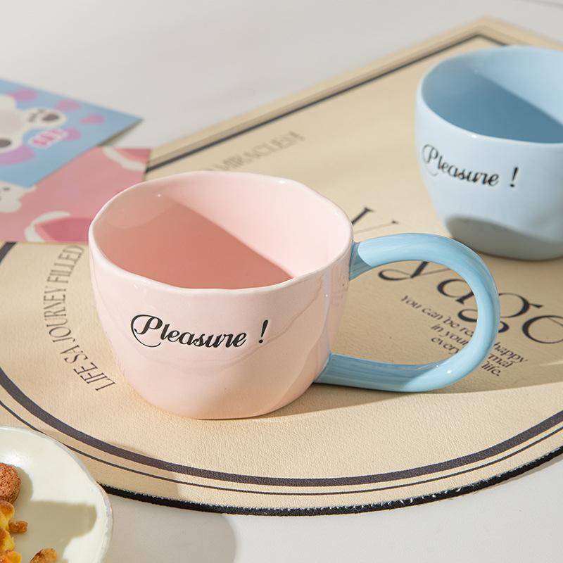 Fresh color matching creative ceramic mug macaron coffee water cup couple afternoon tea office oat breakfast cup blu