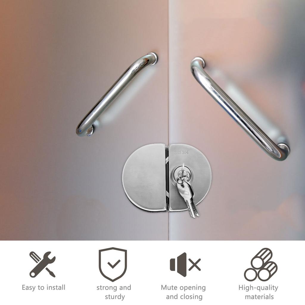 Heavy Duty Double Bolts Glass Door Lock Fit 10-12Mm Thickened Tempered Doors Anti-Theft Safety Latch for Office Home