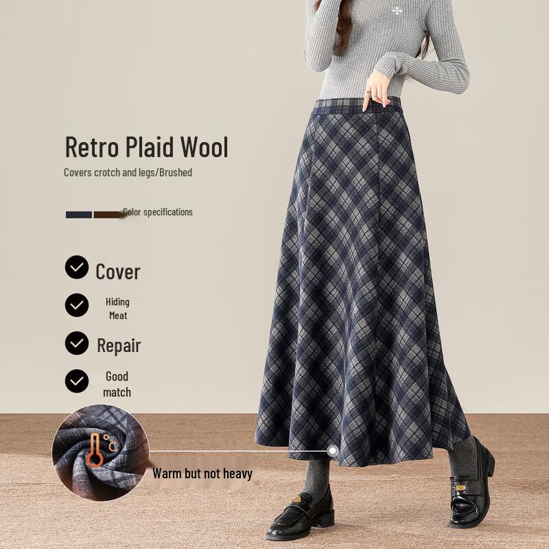 Women's Retro Plaid Wool A-Line Skirt