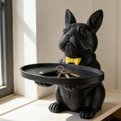 Französische Bulldogge Statue Tablett Schlüssel Süßigkeiten Moderne Kunst Essen Schmuck Ohrringe Organizer für Tischdeko für Eingangsbereich Kaffee