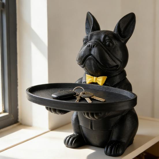 French Bulldog Statue Tray Organizer for Keys Candy Jewelry Earrings Modern Art Dining Table Decor for Entryway Coffee Table Office Home Desk