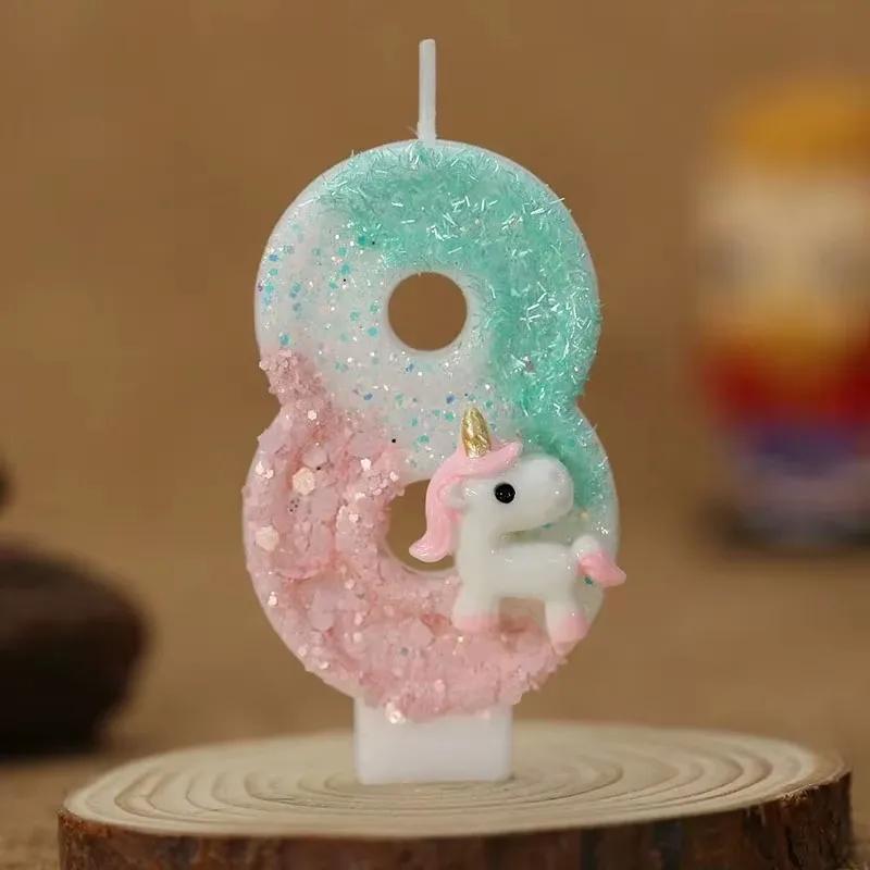 3D Number Birthday Candle Pink Glitter Unicorn Cake Decorating Party Anniversary Cake Decor for Cake Children's Birthday Candle