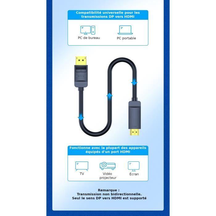Câble Vidéo/Audio - VENTION - DP vers HDMI - 4K 30Hz - 1,5m - Noir