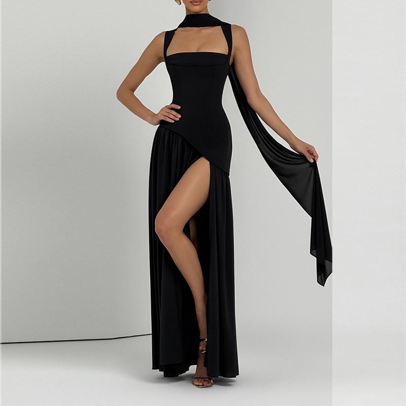 2025 Spring Women's Loose Casual Long Dress with Slit Pockets