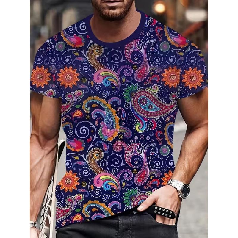 Summer Fun Men Fashion Casual Retro 3D Print Polyester T-shirt Casual Trendy Round Neck T-shirt Men