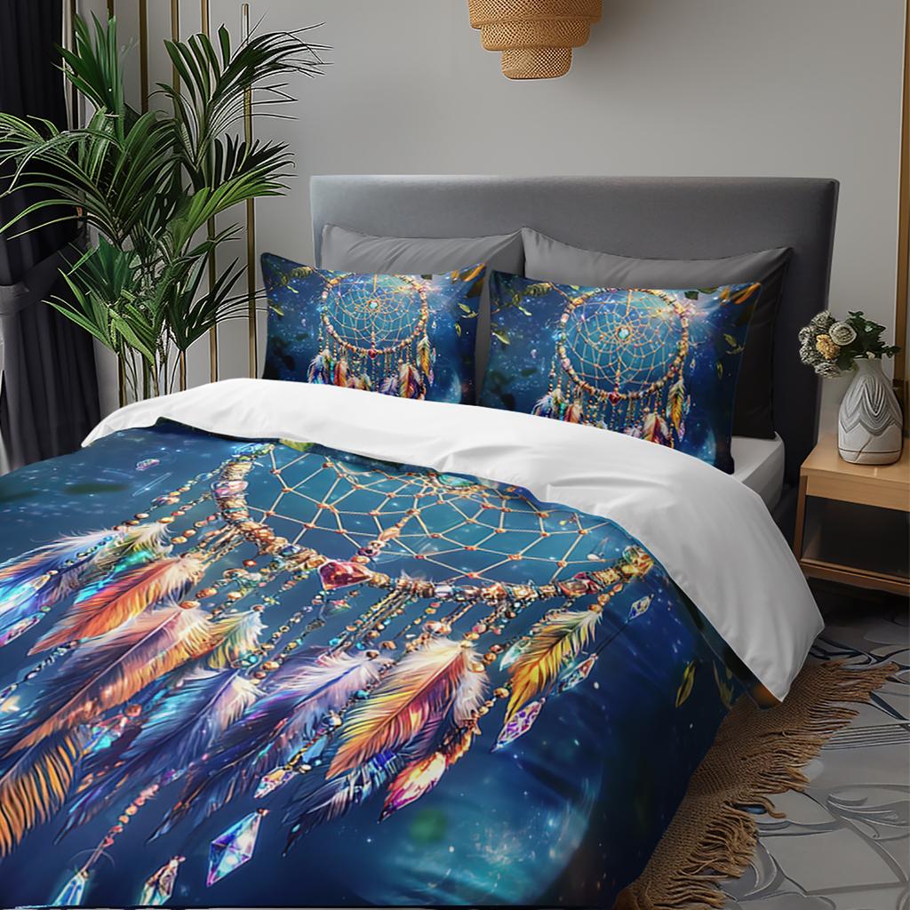 3pcs Bohemian Dream Catcher Bedding Duvet Cover Set Dreamcatcher Bedding Quilt Set Bohemian Themed Bed Set Colorful Feather
